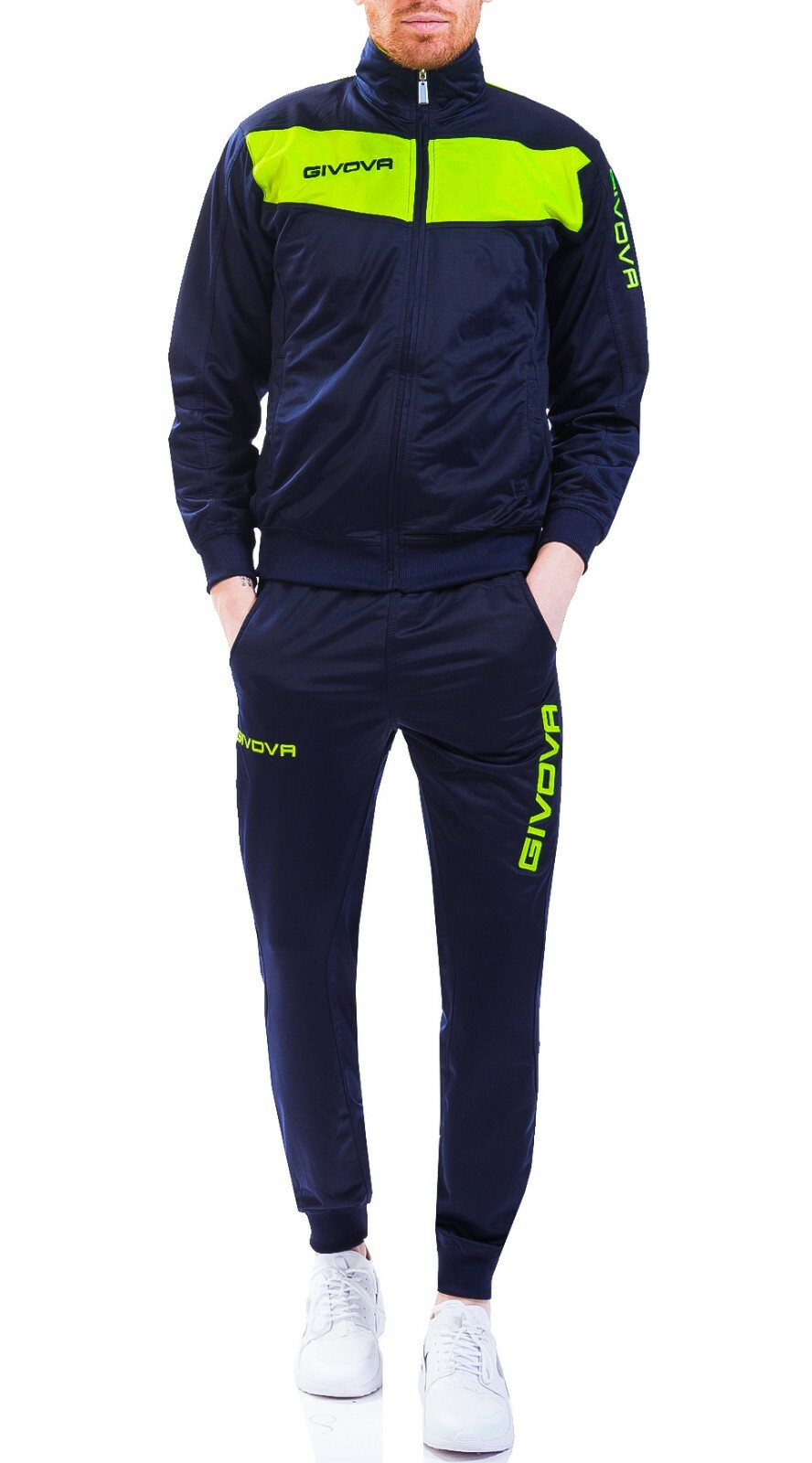 Tuta uomo Givova modello Visa blu giallo fluo sportiva fitness calcio  palestra